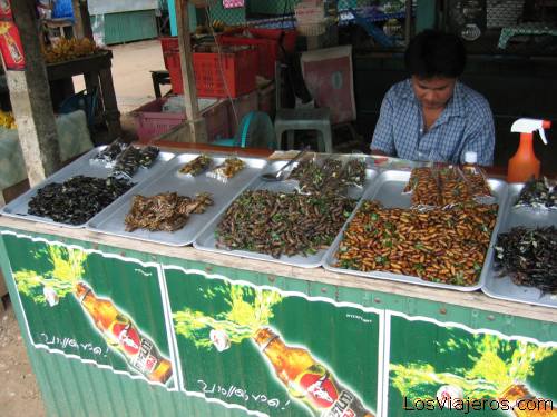 Mercado de Lampang, insectos para comer - Tailandia
