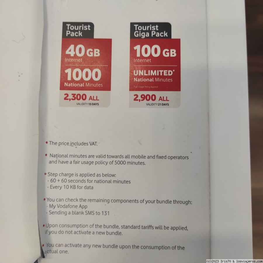 Pack turístico Vodafone.