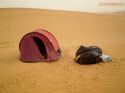 Our camping tent, now after sunrise, and with the sand storm very weak.